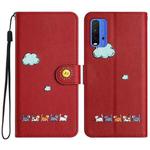 For Xiaomi Redmi 9T Cartoon Cats Leather Phone Case(Red)