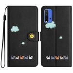 For Xiaomi Redmi 9T Cartoon Cats Leather Phone Case(Black)