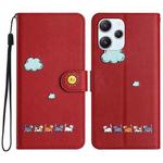 For Xiaomi Redmi 12 4G Cartoon Cats Leather Phone Case(Red)