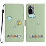 For Xiaomi Redmi Note 10 4G Cartoon Cats Leather Phone Case(Green)