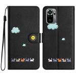 For Xiaomi Redmi Note 10 4G Cartoon Cats Leather Phone Case(Black)