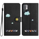 For Xiaomi Redmi Note 10 JE Cartoon Cats Leather Phone Case(Black)
