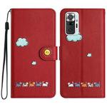 For Xiaomi Redmi Note 10 Pro 4G Cartoon Cats Leather Phone Case(Red)