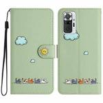 For Xiaomi Redmi Note 10 Pro 4G Cartoon Cats Leather Phone Case(Green)