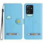 For Xiaomi Redmi Note 12 4G Global Cartoon Cats Leather Phone Case(Blue)