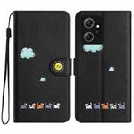 For Xiaomi Redmi Note 12 4G Global Cartoon Cats Leather Phone Case(Black)