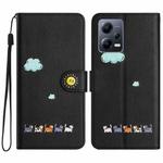 For Xiaomi Redmi Note 12 Pro 5G Global Cartoon Cats Leather Phone Case(Black)