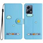 For Xiaomi Redmi Note 12 5G Global Cartoon Cats Leather Phone Case(Blue)