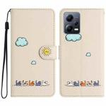 For Xiaomi Redmi Note 12 5G Global Cartoon Cats Leather Phone Case(Beige White)