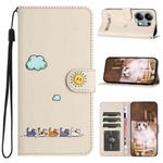 For Xiaomi Redmi Note 13 Pro 4G Cartoon Cats Leather Phone Case(Beige White)