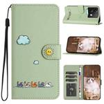 For Xiaomi Redmi Note 13 4G Cartoon Cats Leather Phone Case(Green)