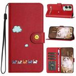 For Xiaomi Redmi 13C 4G / 5G Cartoon Cats Leather Phone Case(Red)