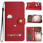 For Xiaomi Redmi Note 13 Pro+ Cartoon Cats Leather Phone Case(Red)