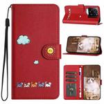 For Xiaomi 13T Cartoon Cats Leather Phone Case(Red)