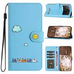 For Xiaomi Poco X6 Pro Cartoon Cats Leather Phone Case(Blue)