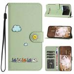 For Xiaomi Poco X6 Pro Cartoon Cats Leather Phone Case(Green)