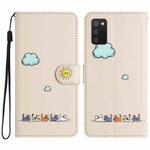 For Samsung Galaxy A03s Cartoon Cats Leather Phone Case(Beige White)