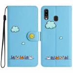 For Samsung Galaxy A20e Cartoon Cats Leather Phone Case(Blue)