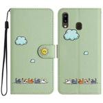 For Samsung Galaxy A20e Cartoon Cats Leather Phone Case(Green)