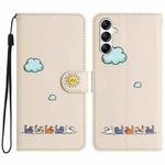For Samsung Galaxy A25 Cartoon Cats Leather Phone Case(Beige White)