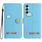 For Samsung Galaxy A34 Cartoon Cats Leather Phone Case(Blue)