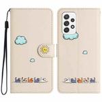 For Samsung Galaxy A52 5G / 4G Cartoon Cats Leather Phone Case(Beige White)