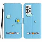 For Samsung Galaxy A53 Cartoon Cats Leather Phone Case(Blue)