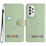 For Samsung Galaxy A53 Cartoon Cats Leather Phone Case(Green)