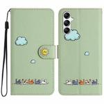 For Samsung Galaxy A54 Cartoon Cats Leather Phone Case(Green)