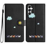 For Samsung Galaxy A54 Cartoon Cats Leather Phone Case(Black)