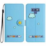 For Samsung Galaxy Note9 Cartoon Cats Leather Phone Case(Blue)