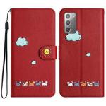 For Samsung Galaxy Note20 Cartoon Cats Leather Phone Case(Red)