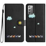For Samsung Galaxy Note20 Cartoon Cats Leather Phone Case(Black)