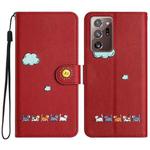 For Samsung Galaxy Note20 Ultra Cartoon Cats Leather Phone Case(Red)