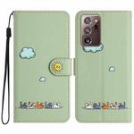 For Samsung Galaxy Note20 Ultra Cartoon Cats Leather Phone Case(Green)