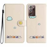 For Samsung Galaxy Note20 Ultra Cartoon Cats Leather Phone Case(Beige White)