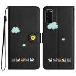 For Samsung Galaxy S20 Cartoon Cats Leather Phone Case(Black)