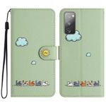 For Samsung Galaxy S20 FE Cartoon Cats Leather Phone Case(Green)