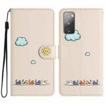 For Samsung Galaxy S20 FE Cartoon Cats Leather Phone Case(Beige White)