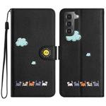 For Samsung Galaxy S21 5G Cartoon Cats Leather Phone Case(Black)