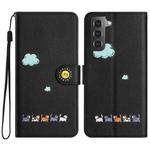 For Samsung Galaxy S21+ 5G Cartoon Cats Leather Phone Case(Black)