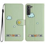 For Samsung Galaxy S22 5G Cartoon Cats Leather Phone Case(Green)