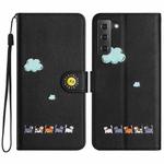 For Samsung Galaxy S22 5G Cartoon Cats Leather Phone Case(Black)