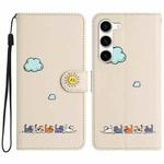For Samsung Galaxy S23 5G Cartoon Cats Leather Phone Case(Beige White)
