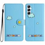 For Samsung Galaxy S23 FE 5G Cartoon Cats Leather Phone Case(Blue)