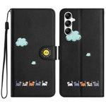 For Samsung Galaxy S23 FE 5G Cartoon Cats Leather Phone Case(Black)