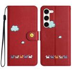 For Samsung Galaxy S23+ 5G Cartoon Cats Leather Phone Case(Red)