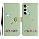 For Samsung Galaxy S23+ 5G Cartoon Cats Leather Phone Case(Green)