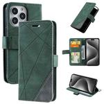 For iPhone 15 Pro Max Skin Feel Splicing Leather Phone Case(Green)