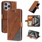 For iPhone 15 Pro Max Skin Feel Splicing Leather Phone Case(Brown)